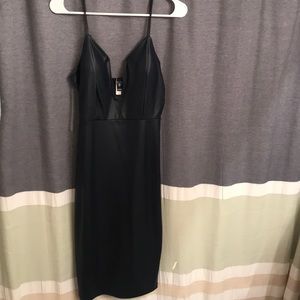 Dark navy deep plunge body con dress